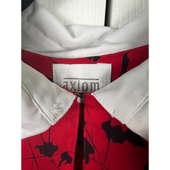 Vintage 70s White Collar Red Chiffon Black Floral Dress W Belt Size 8 or S/M - Picture 4 of 15